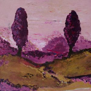 Schilderij Bomen in paars landschap door Marloes Bloedjes
