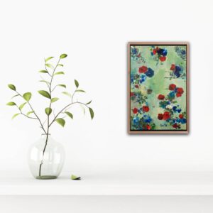 Schilderij Blauwe en rode bloemen door Marloes Bloedjes